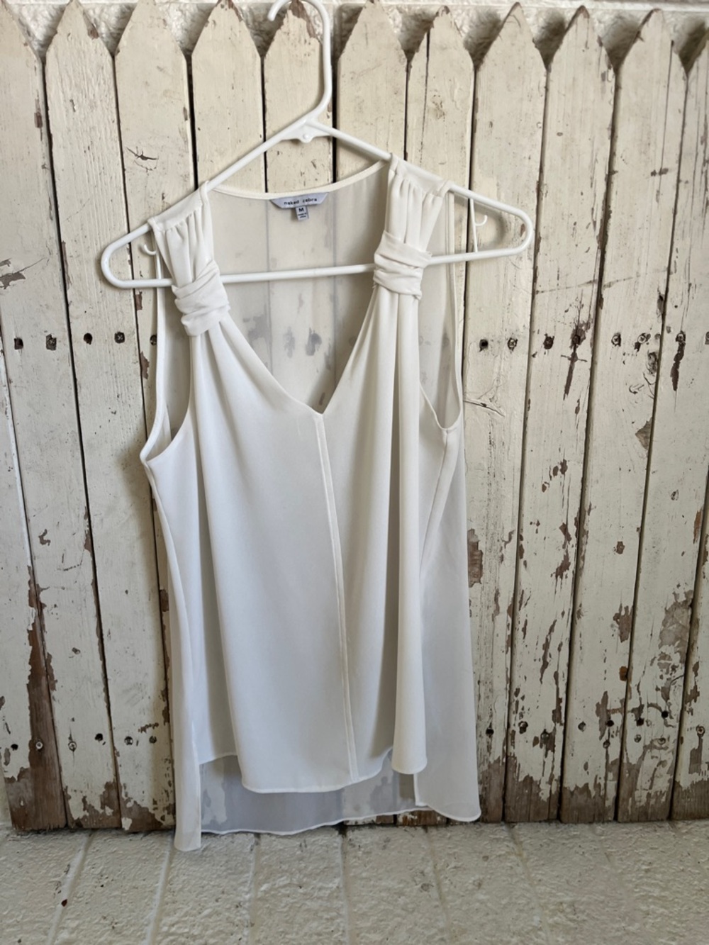 Naked Zebra Ivory Knotted-Shoulder V-Neck Camisole